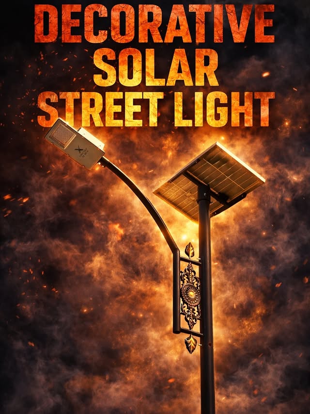 Single decorative solar street light on pole