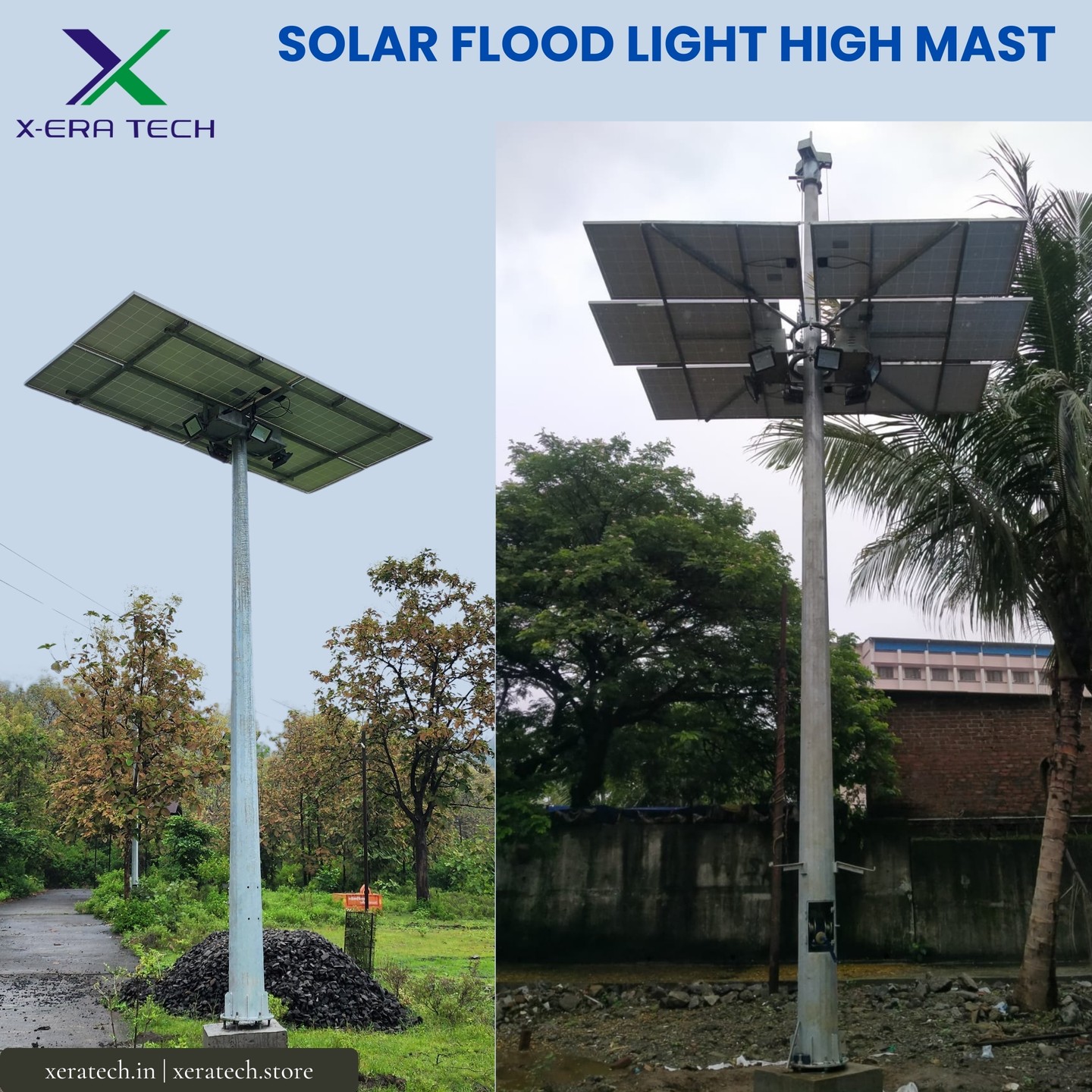 Solar flood light mounted on high mast