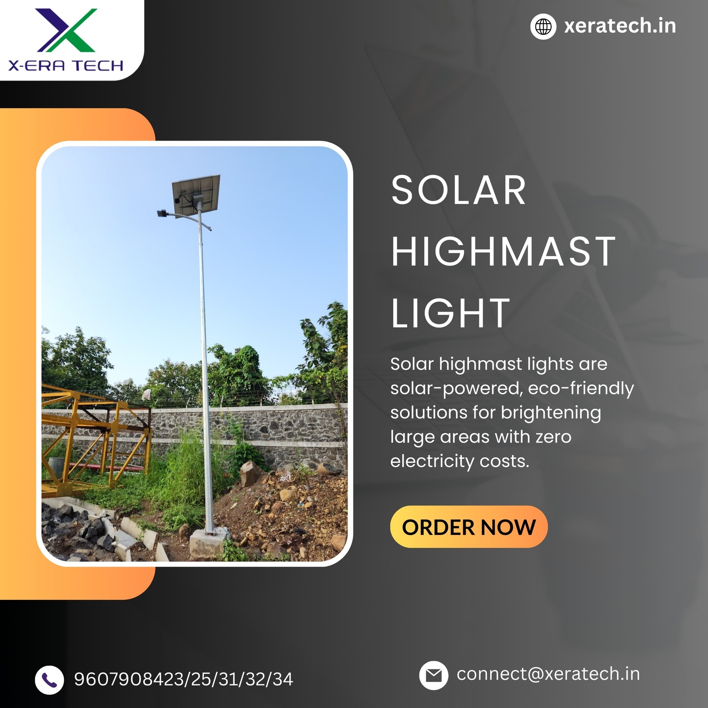 Solar powered high mast light pole