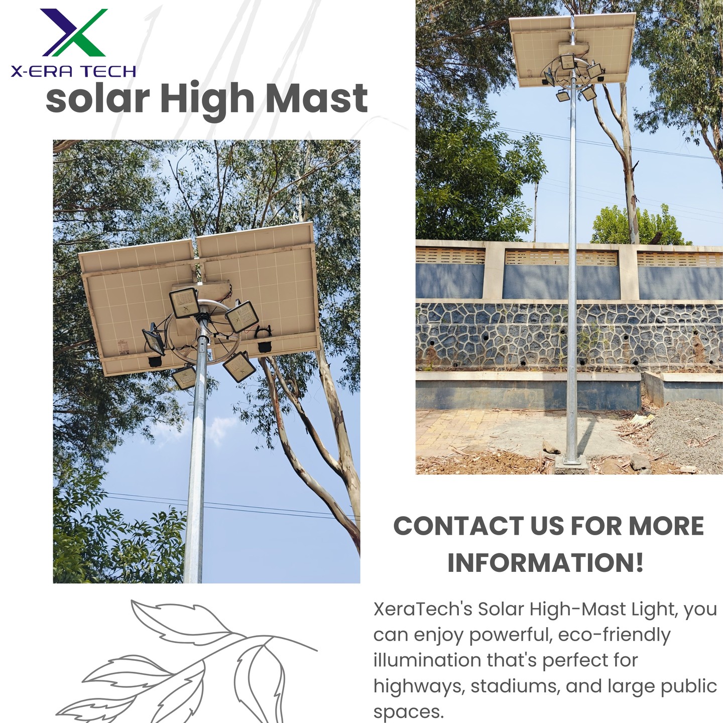 Solar high mast light with large panel