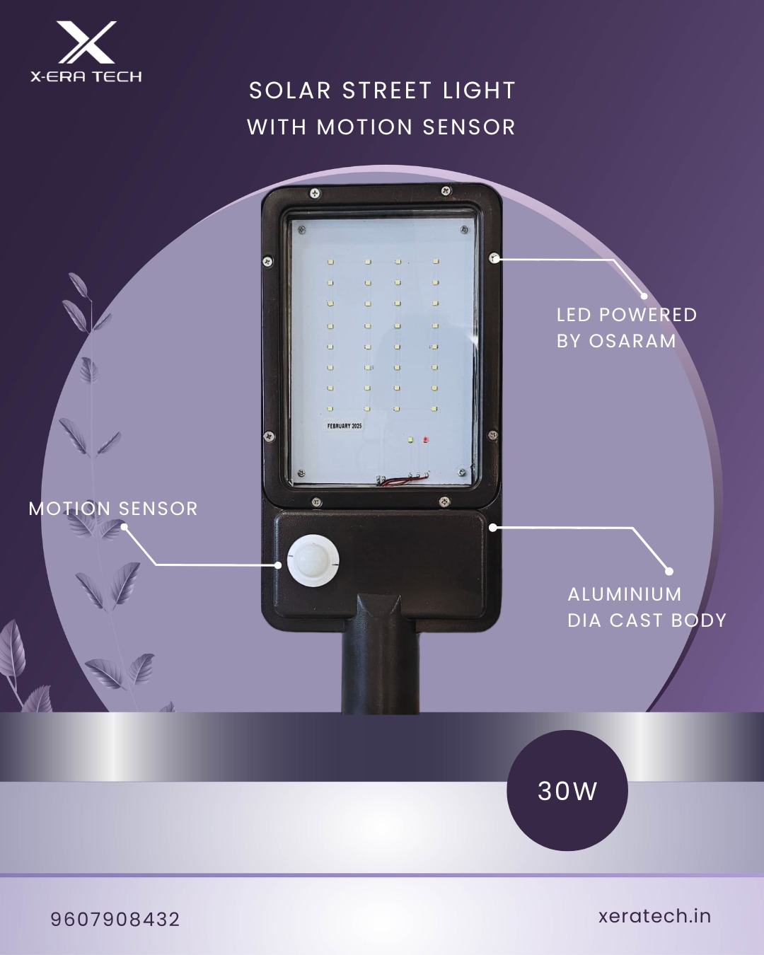 Solar street light with motion sensor label