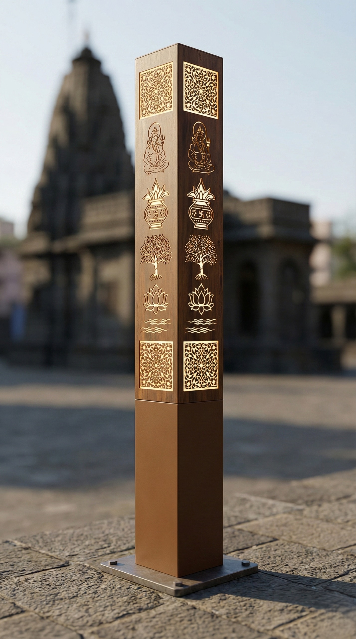 Tall bollard light in outdoor setting