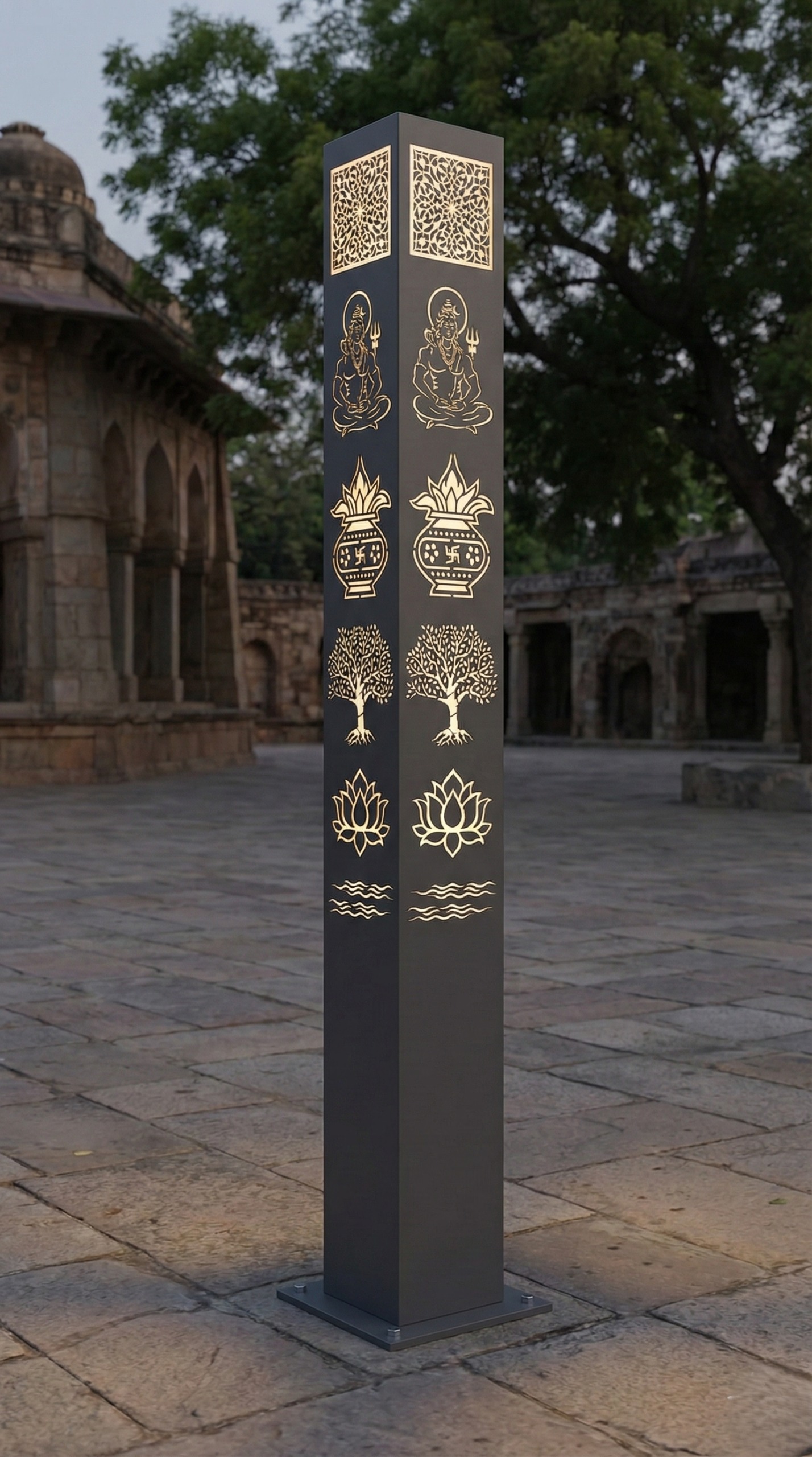 Close-up of decorative bollard light head