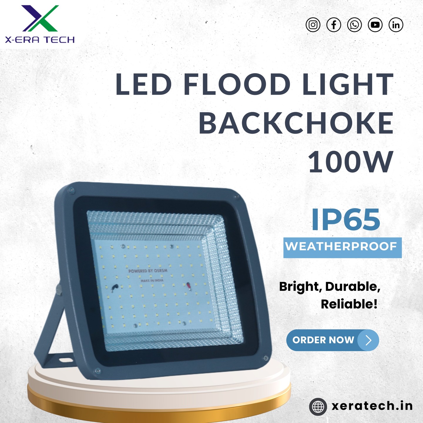 Xeratech backchoke LED flood light — cable exits from rear of housing