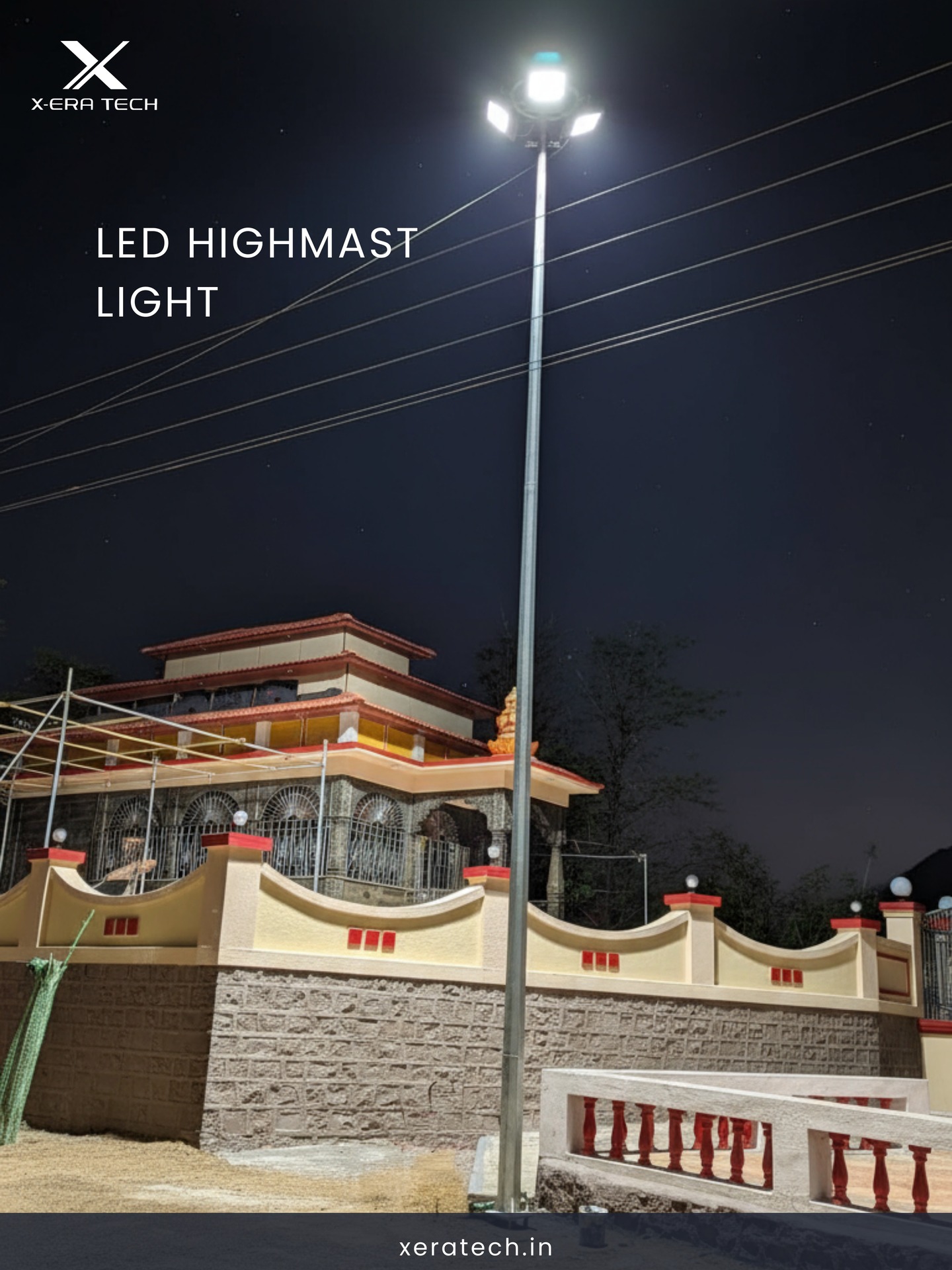 Tall LED high mast light installation