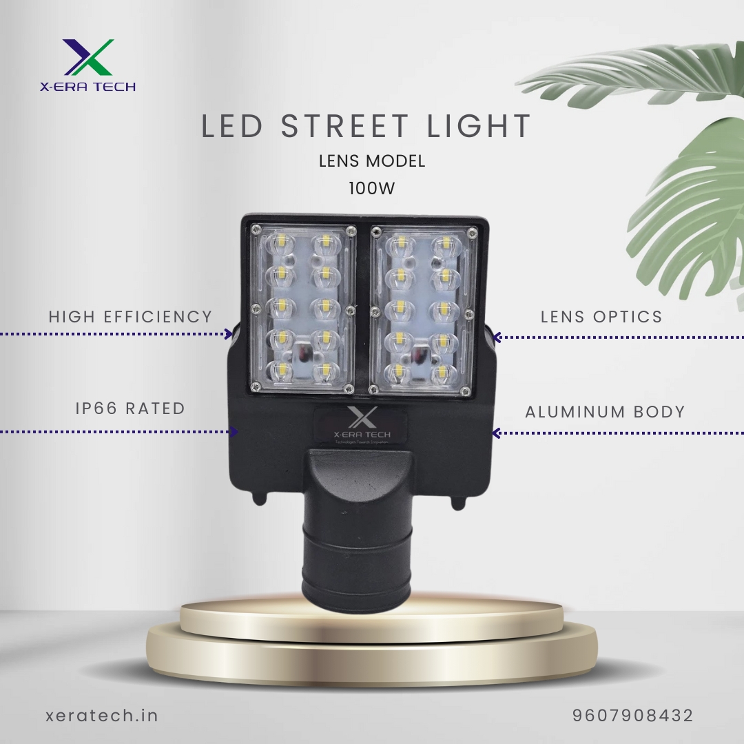 Lens model LED street light three-quarter view