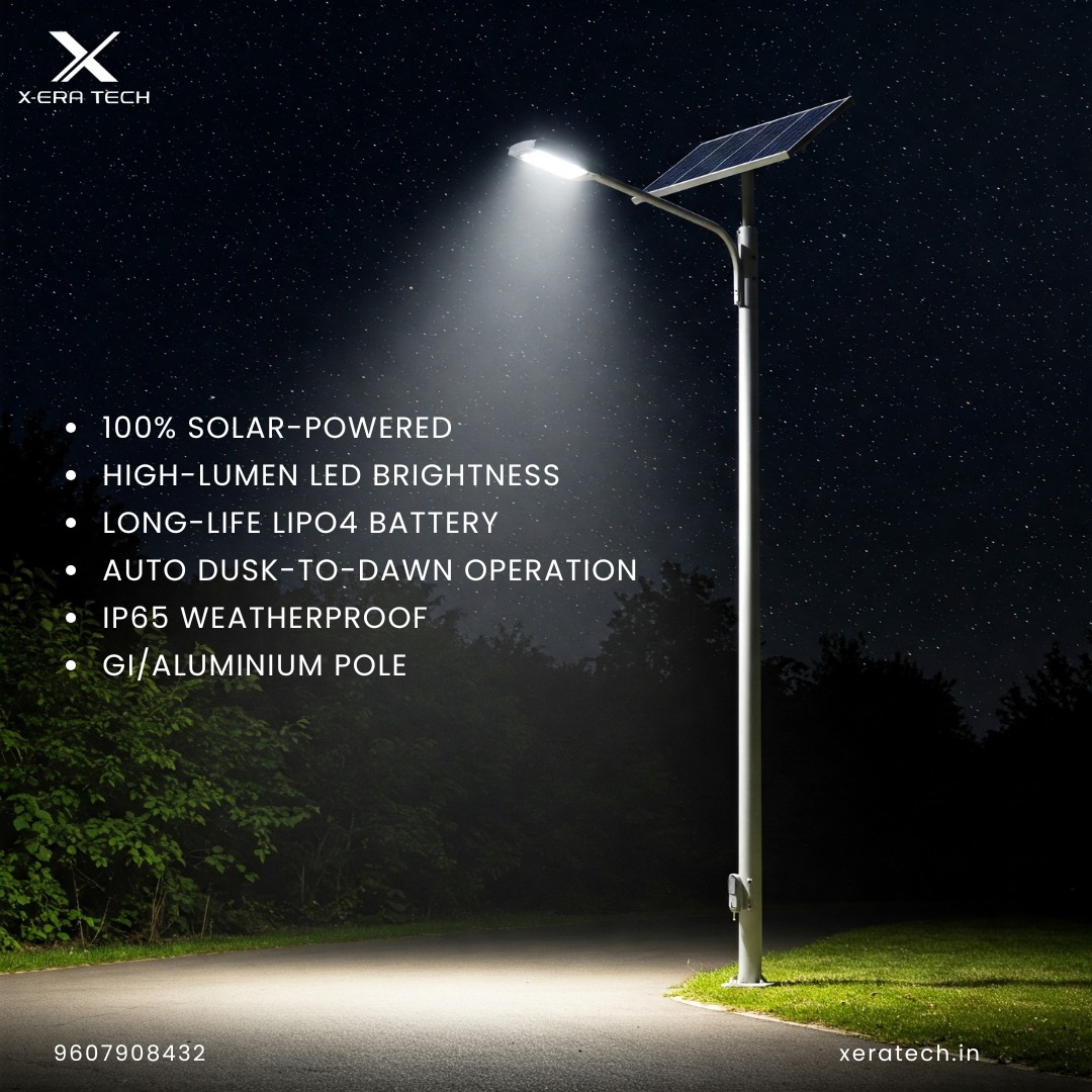 Solar street light installed on road