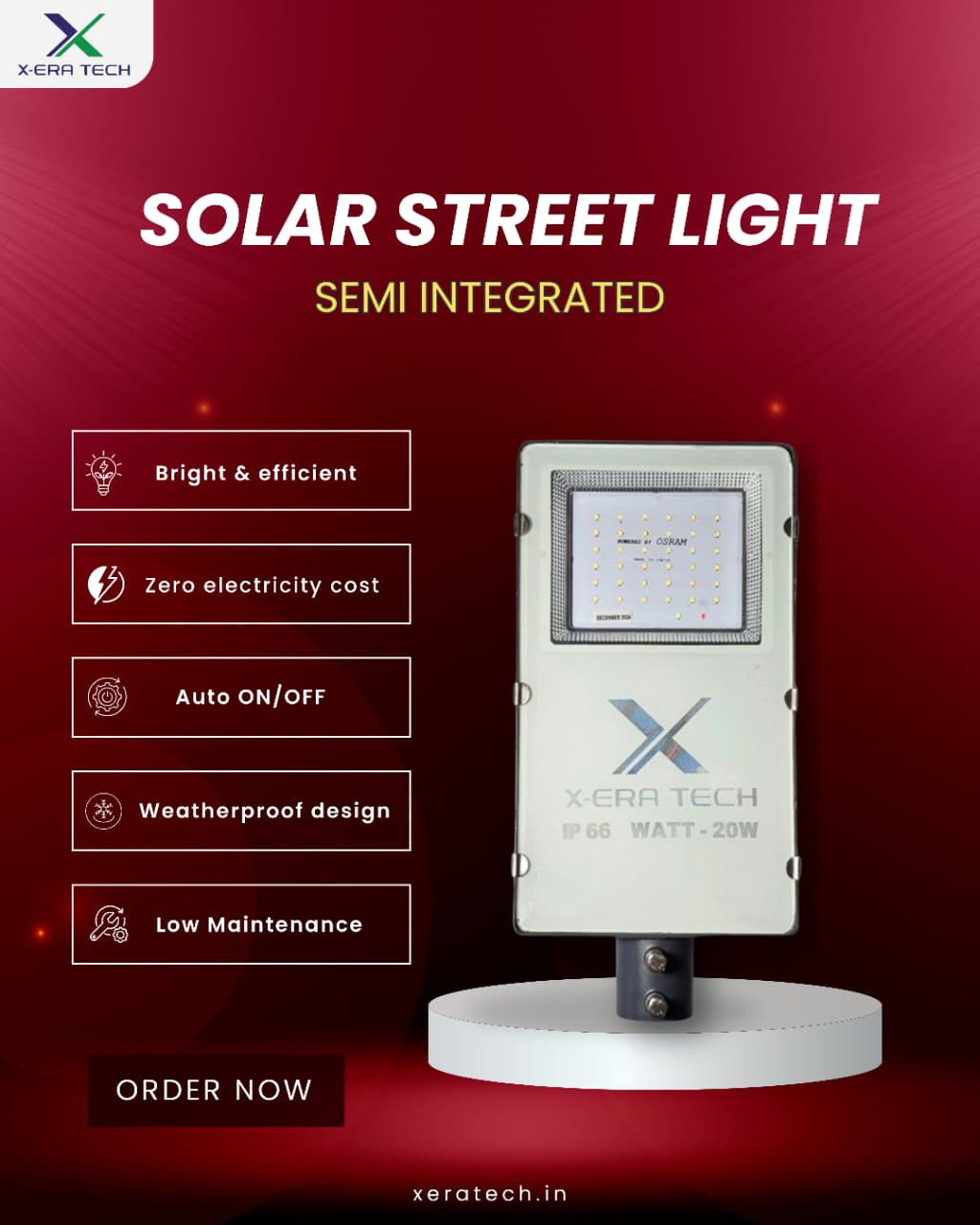 Solar street light on pole with blue sky