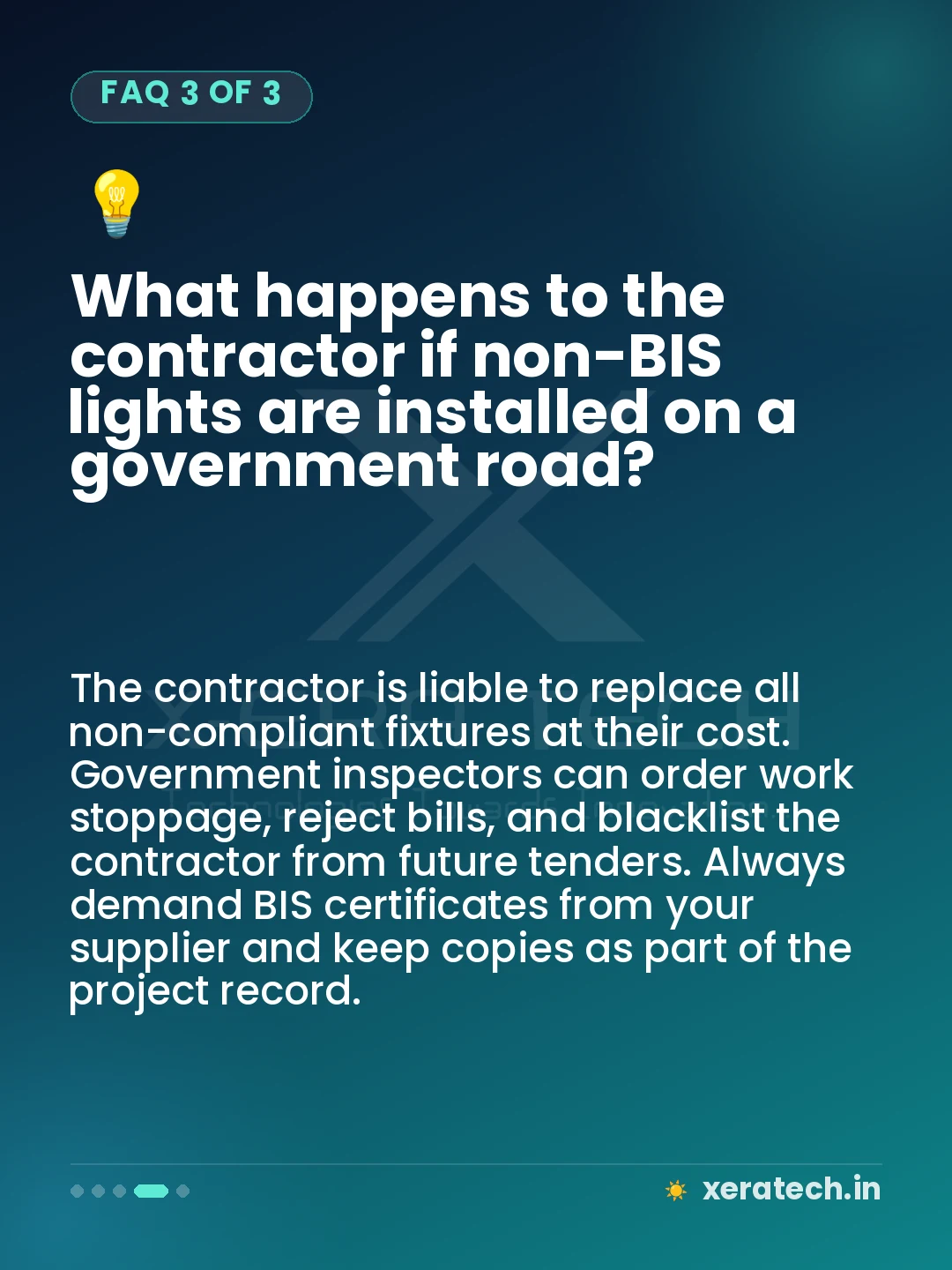 What happens to the contractor if non-BIS lights are installed on a government road?