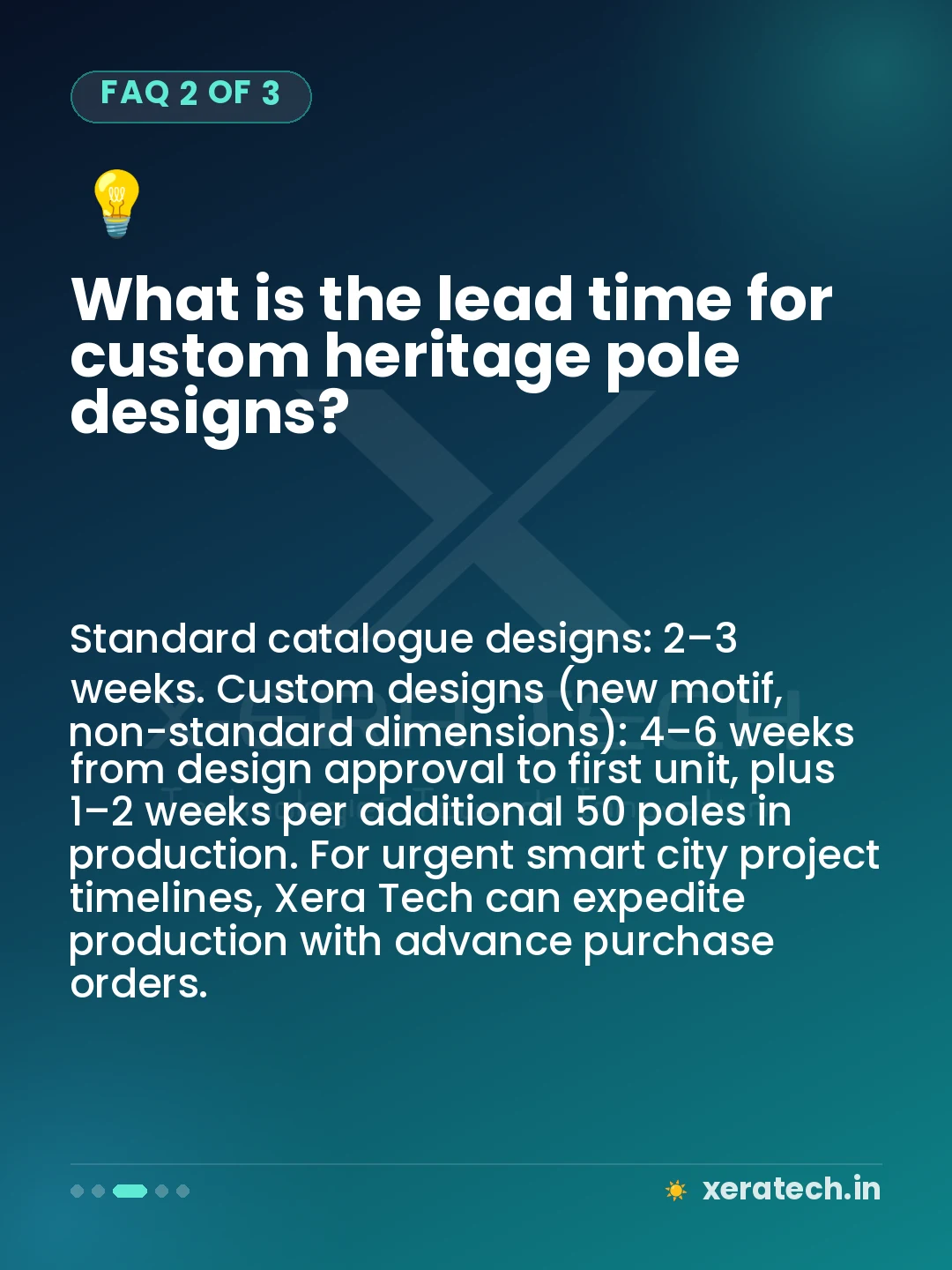 What is the lead time for custom heritage pole designs?