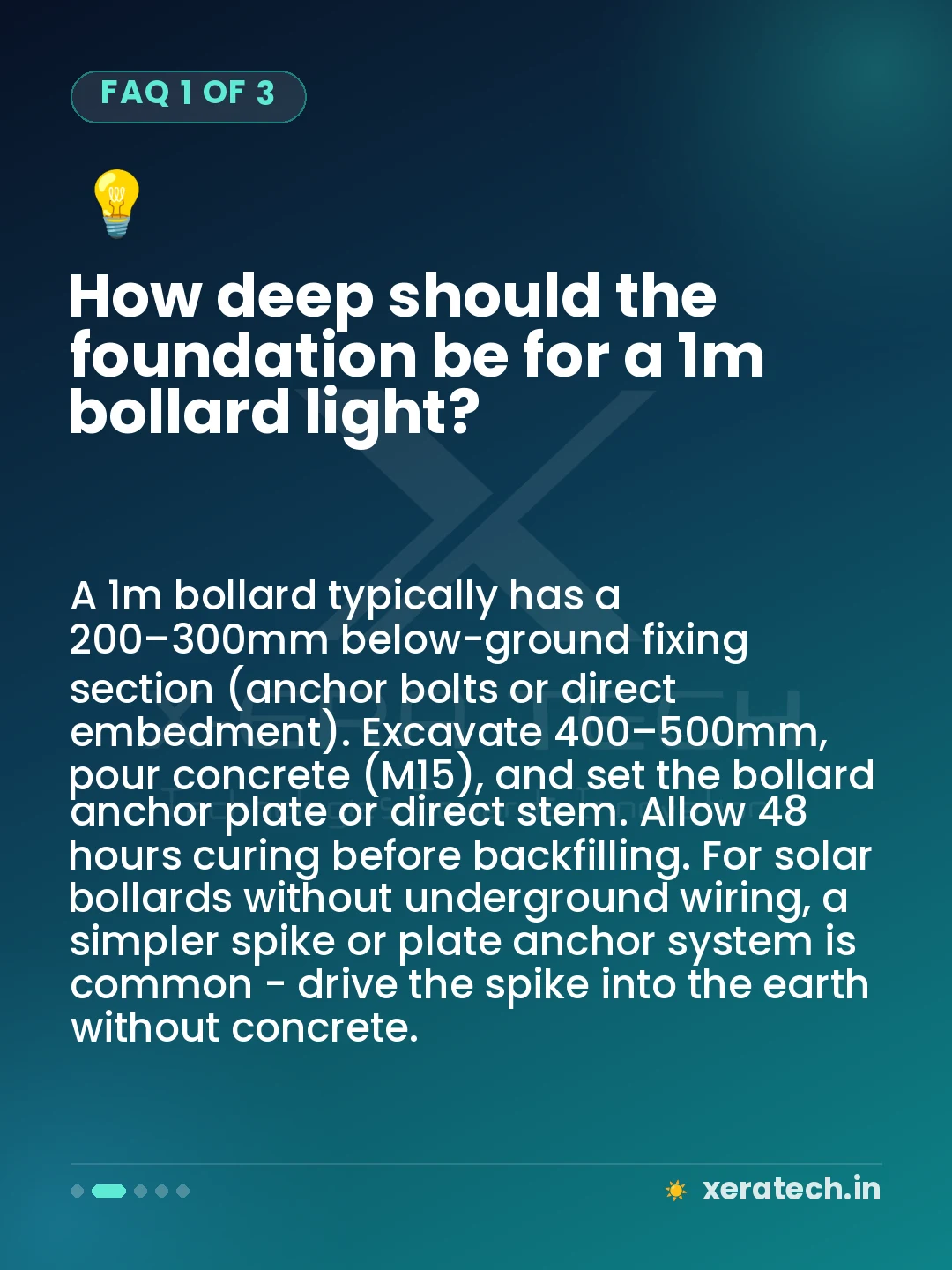 How deep should the foundation be for a 1m bollard light?