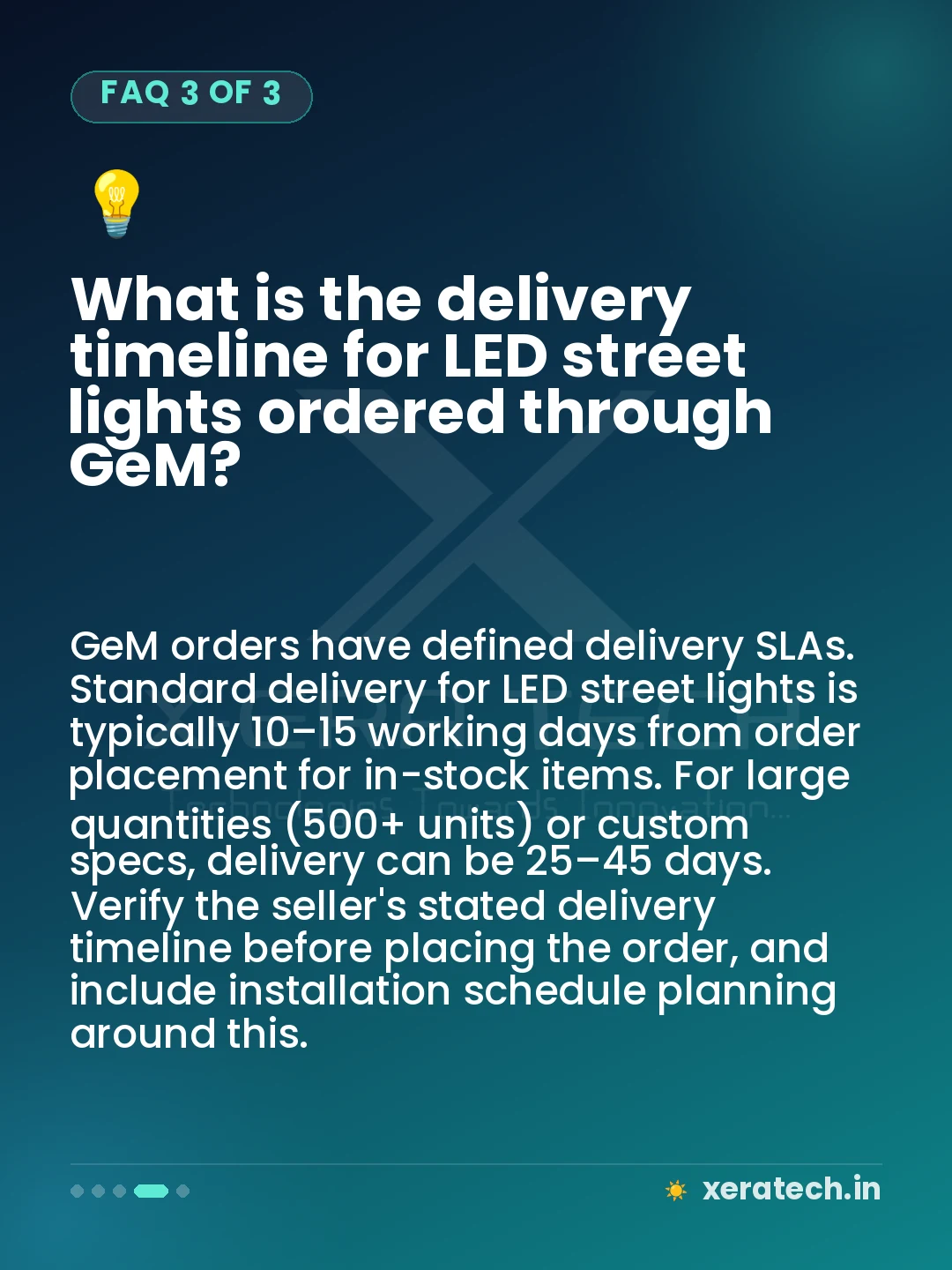 What is the delivery timeline for LED street lights ordered through GeM?