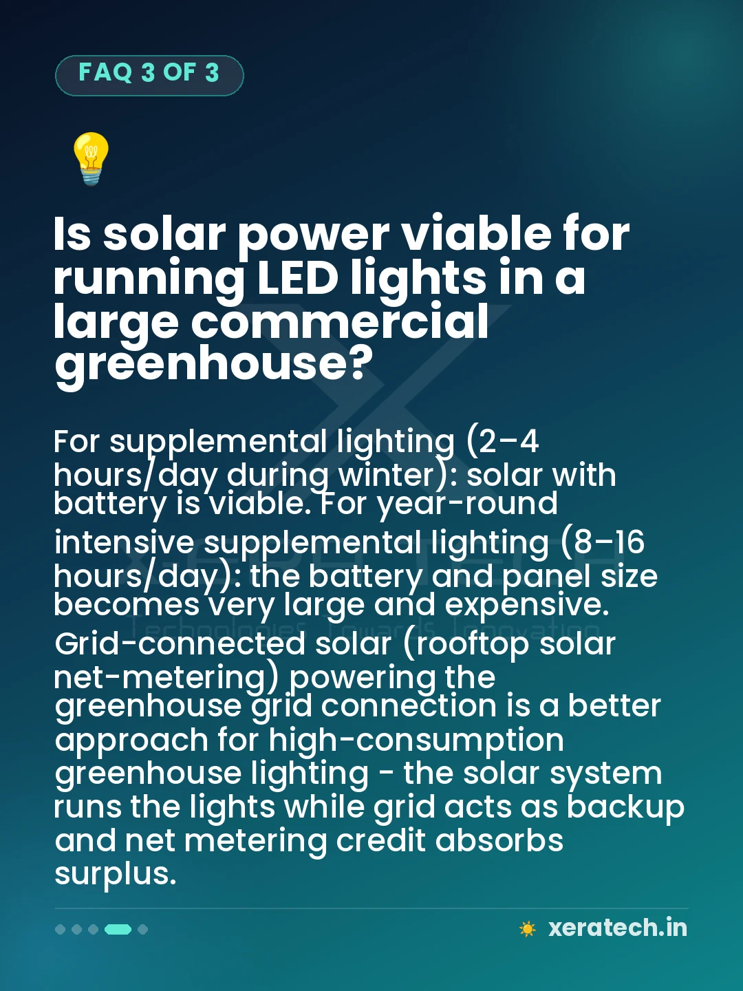 Is solar power viable for running LED lights in a large commercial greenhouse?