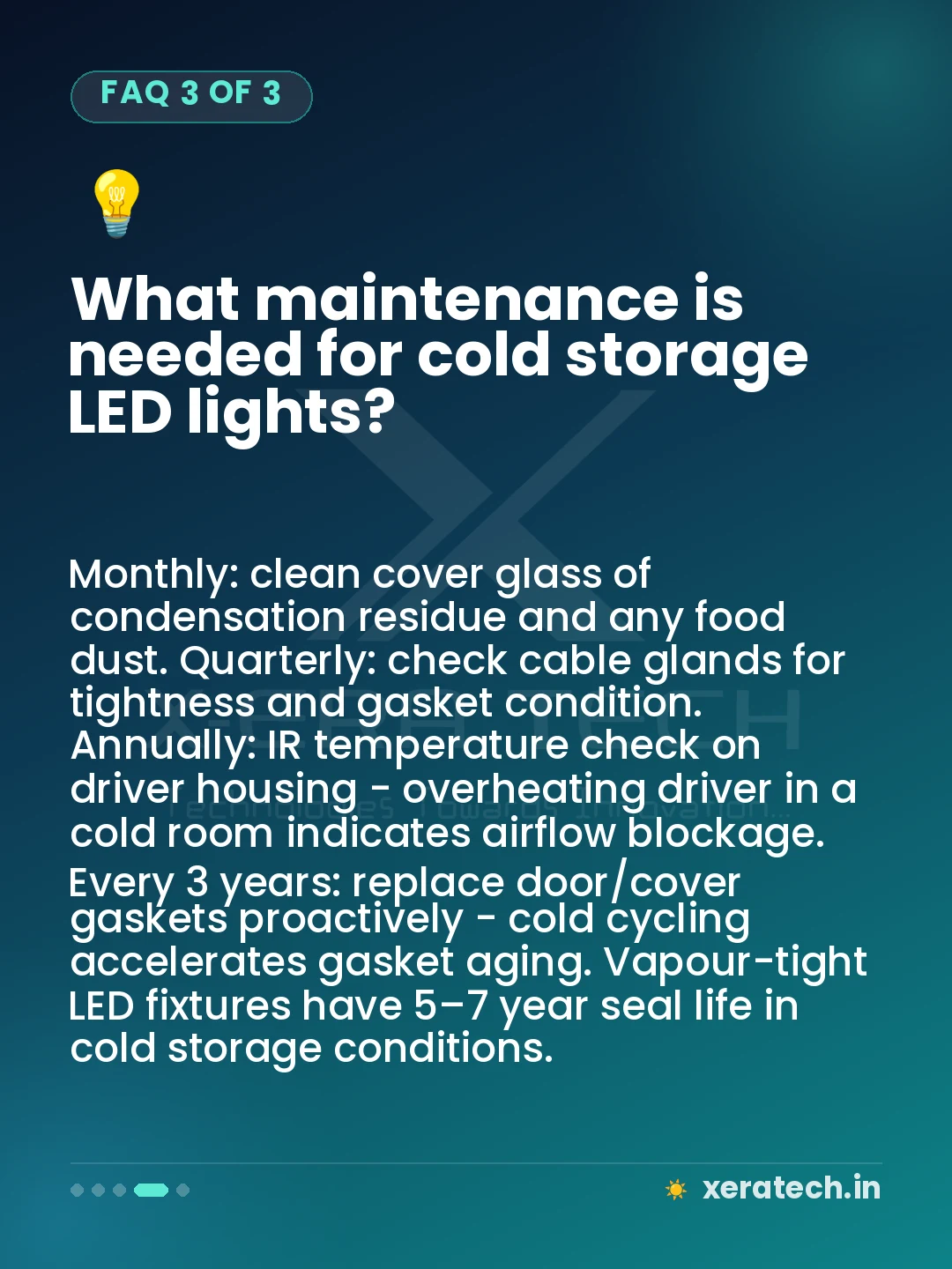What maintenance is needed for cold storage LED lights?