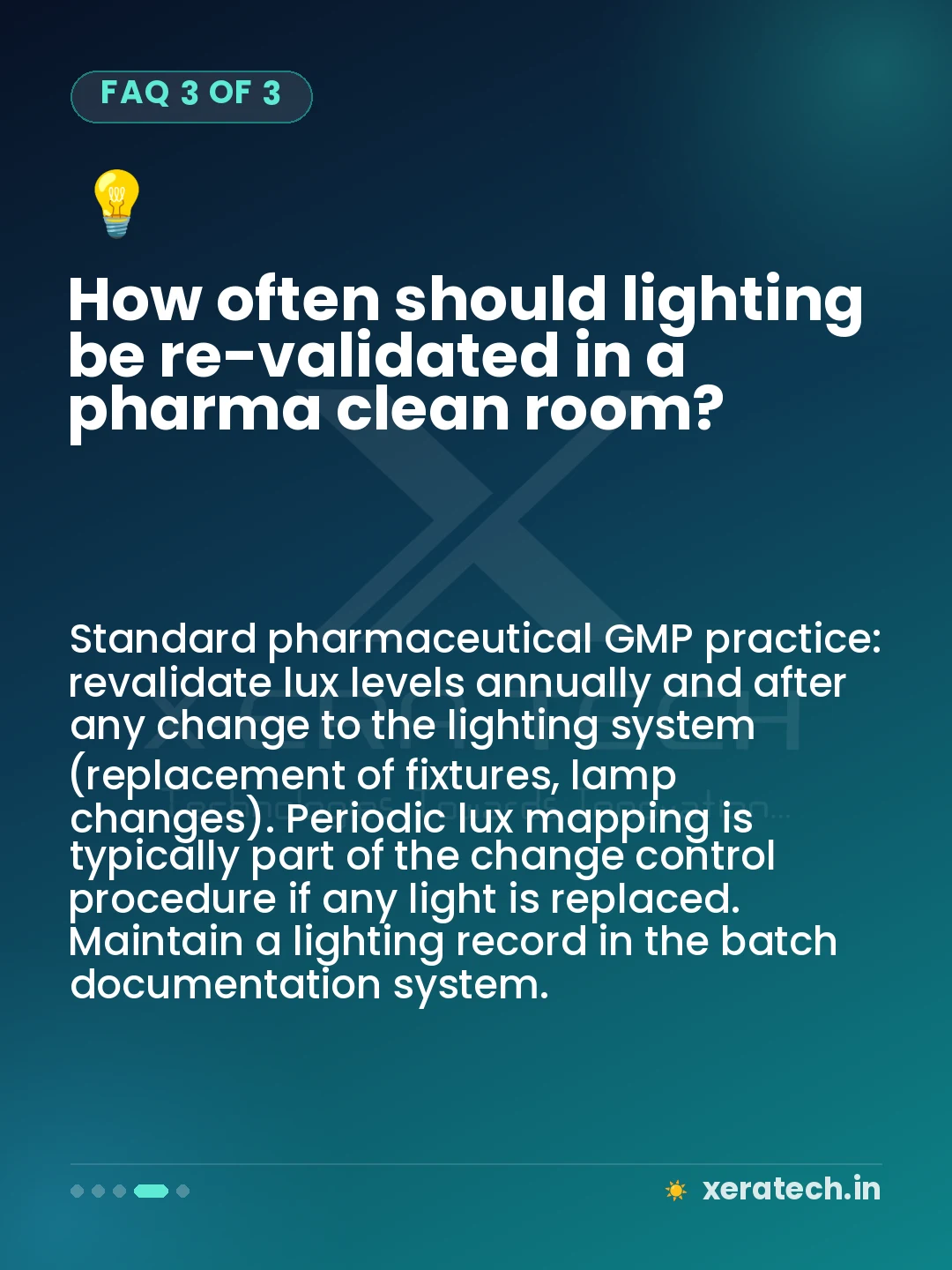 How often should lighting be re-validated in a pharma clean room?