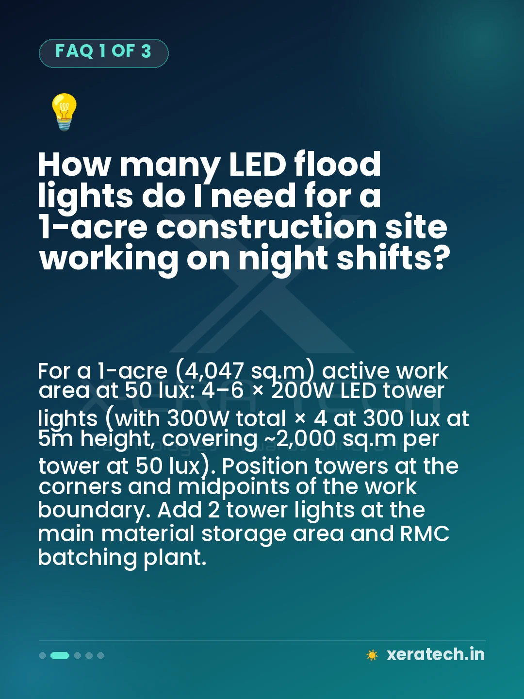 How many LED flood lights do I need for a 1-acre construction site working on night shifts?