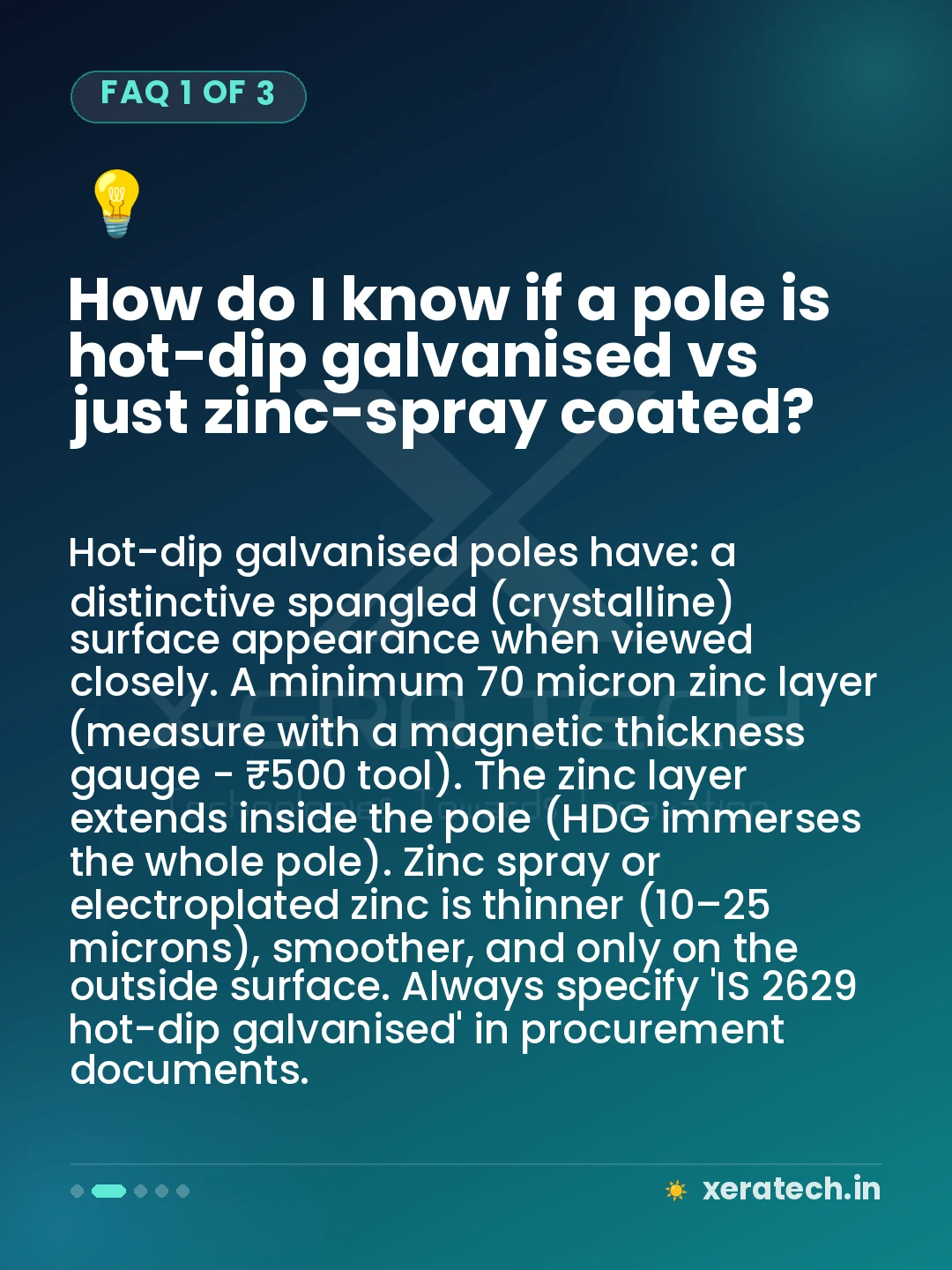 How do I know if a pole is hot-dip galvanised vs just zinc-spray coated?