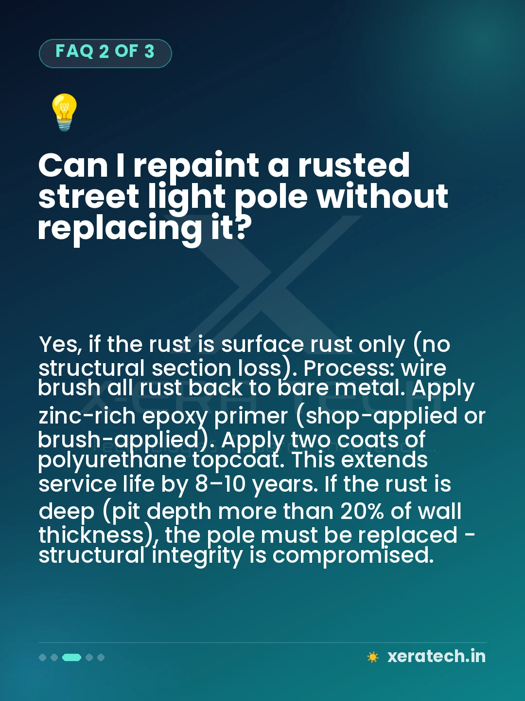 Can I repaint a rusted street light pole without replacing it?
