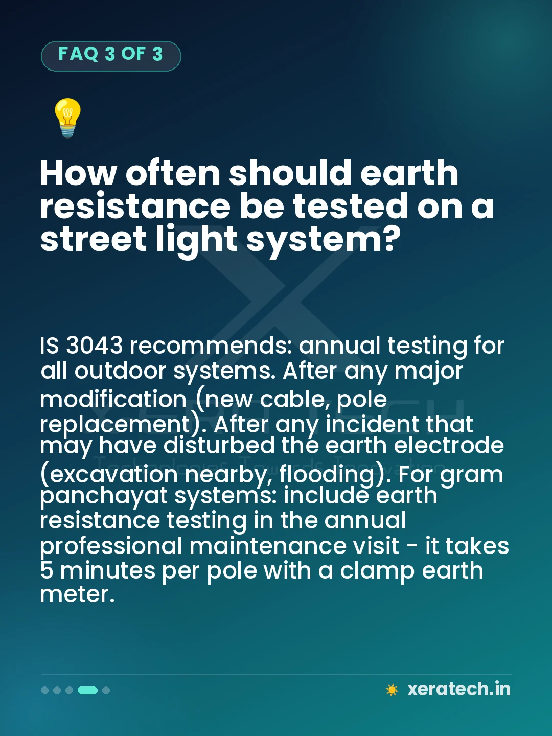 How often should earth resistance be tested on a street light system?