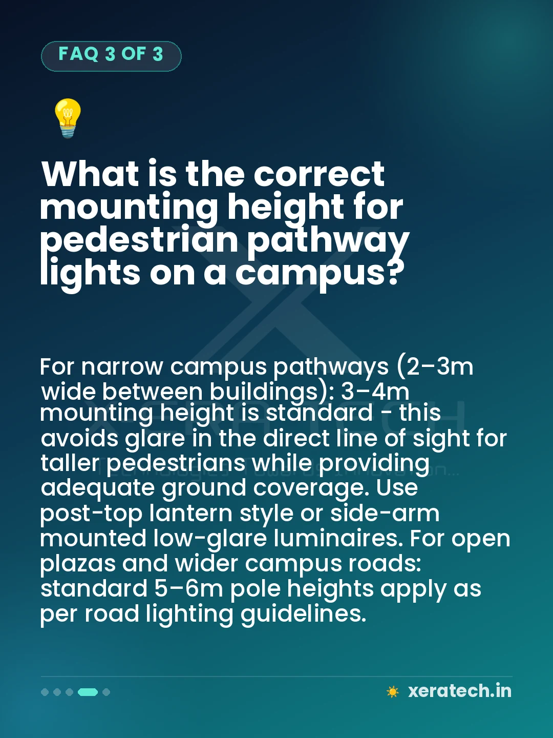 What is the correct mounting height for pedestrian pathway lights on a campus?