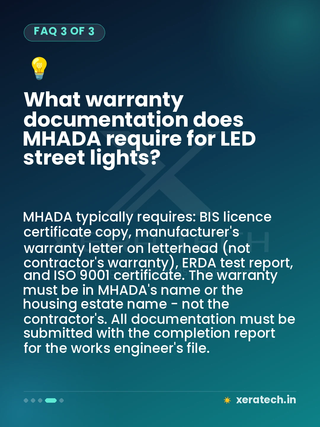 What warranty documentation does MHADA require for LED street lights?