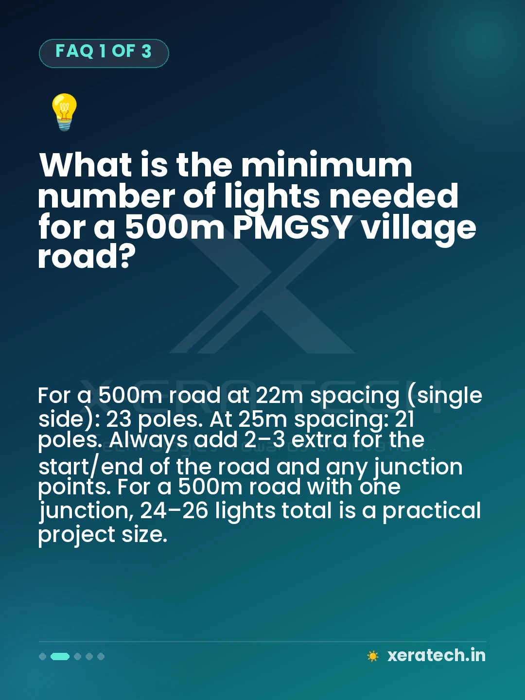 What is the minimum number of lights needed for a 500m PMGSY village road?