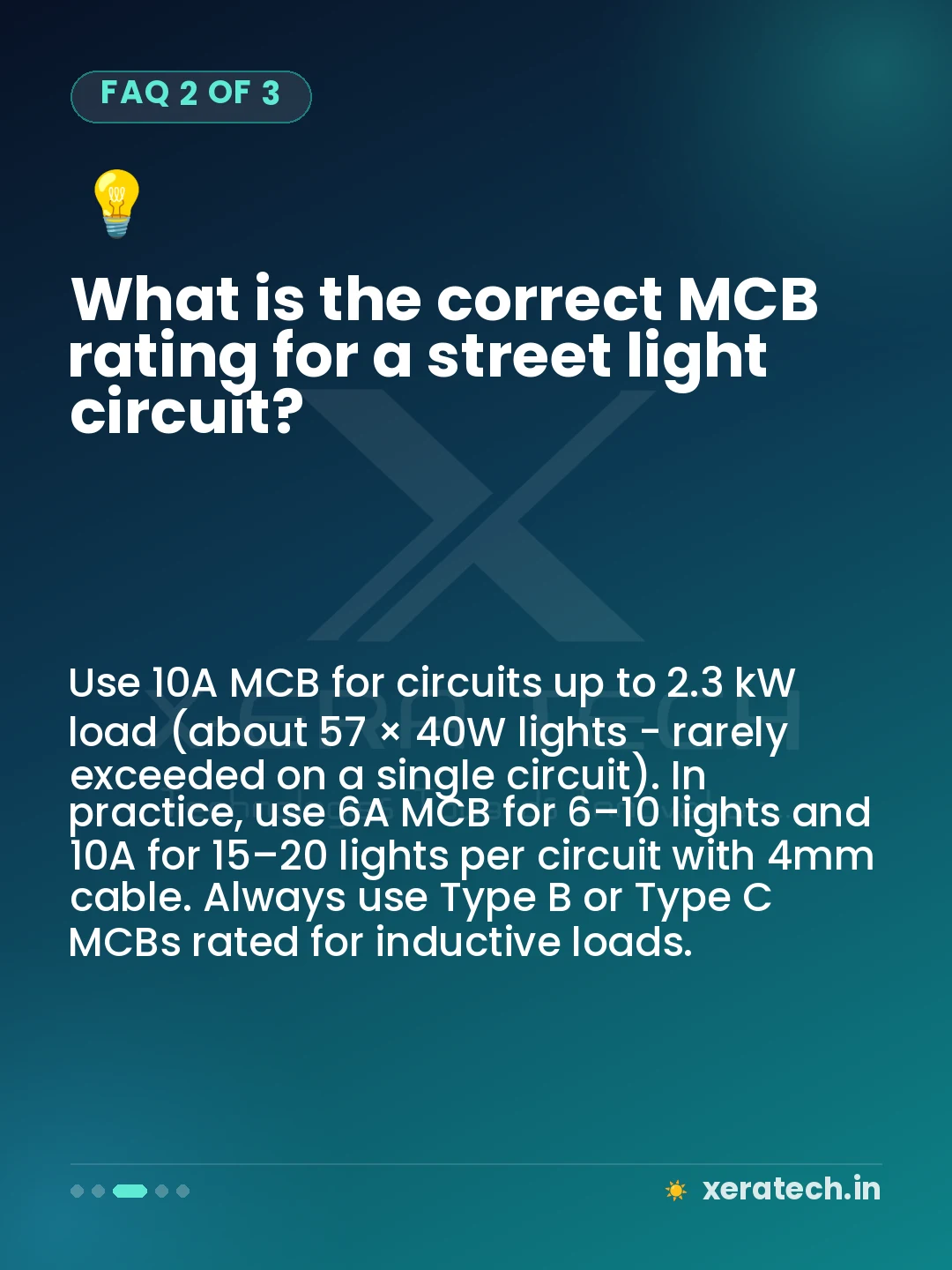 What is the correct MCB rating for a street light circuit?