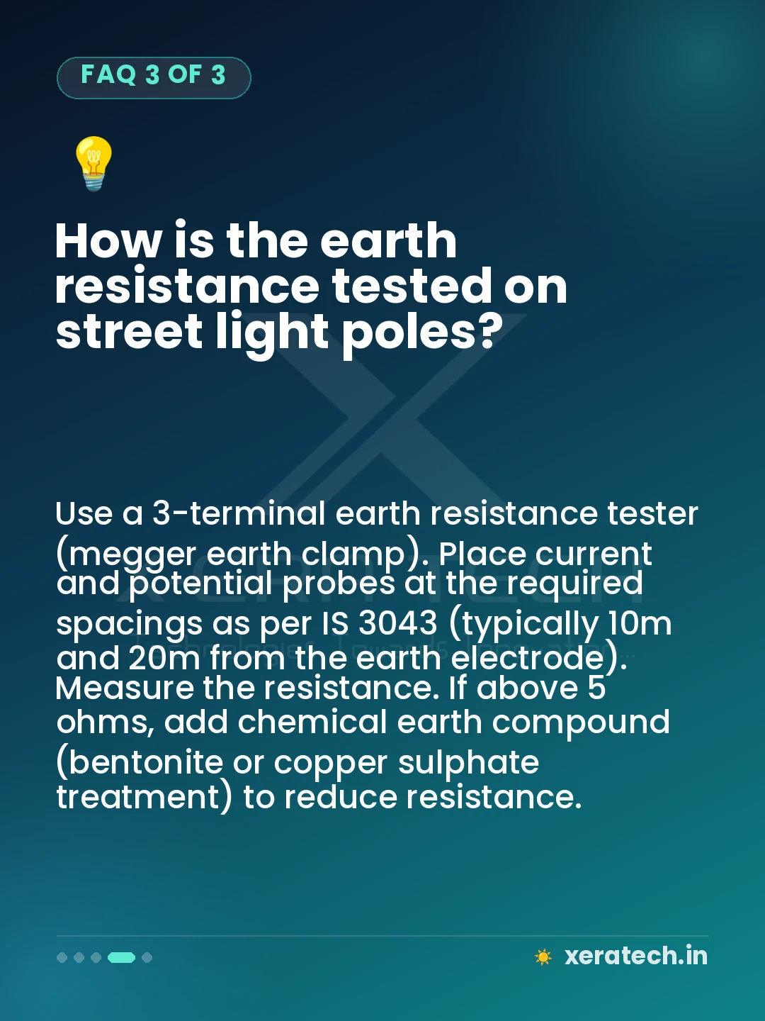 How is the earth resistance tested on street light poles?