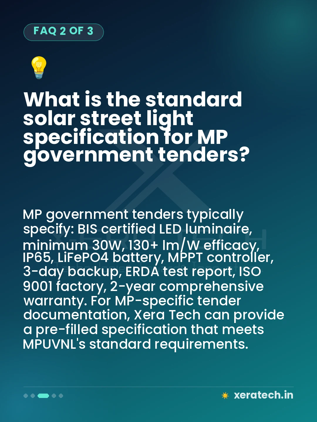 What is the standard solar street light specification for MP government tenders?