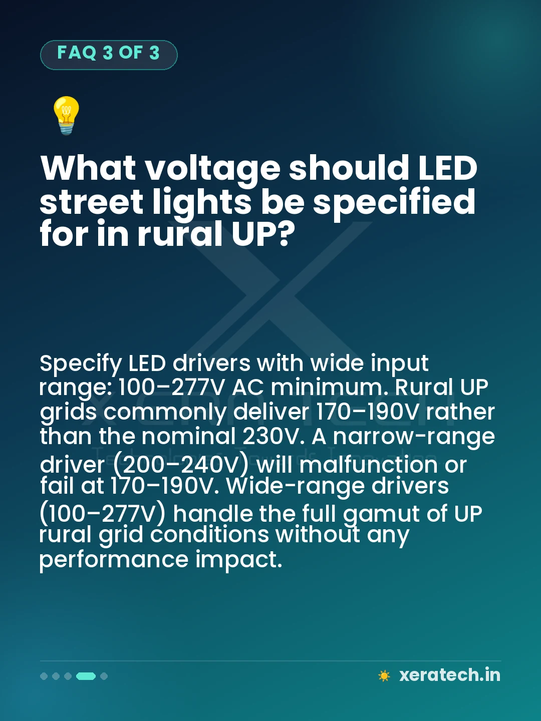 What voltage should LED street lights be specified for in rural UP?