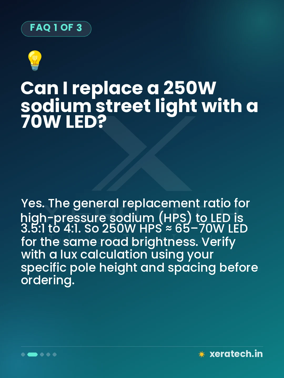 Can I replace a 250W sodium street light with a 70W LED?