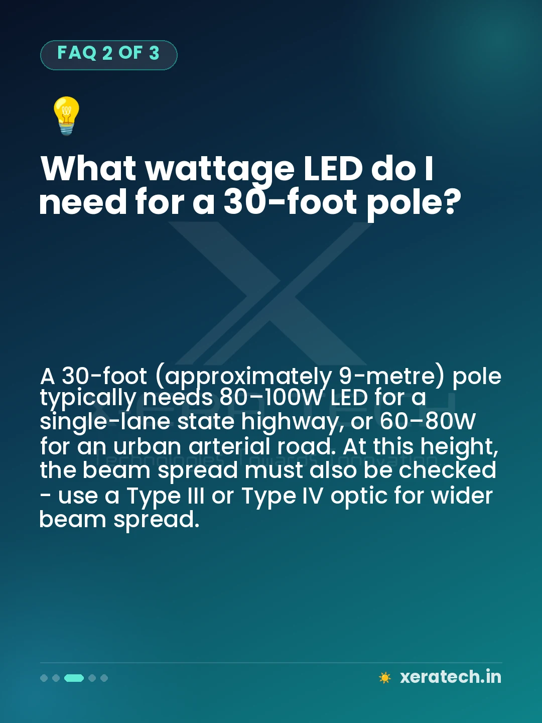 What wattage LED do I need for a 30-foot pole?