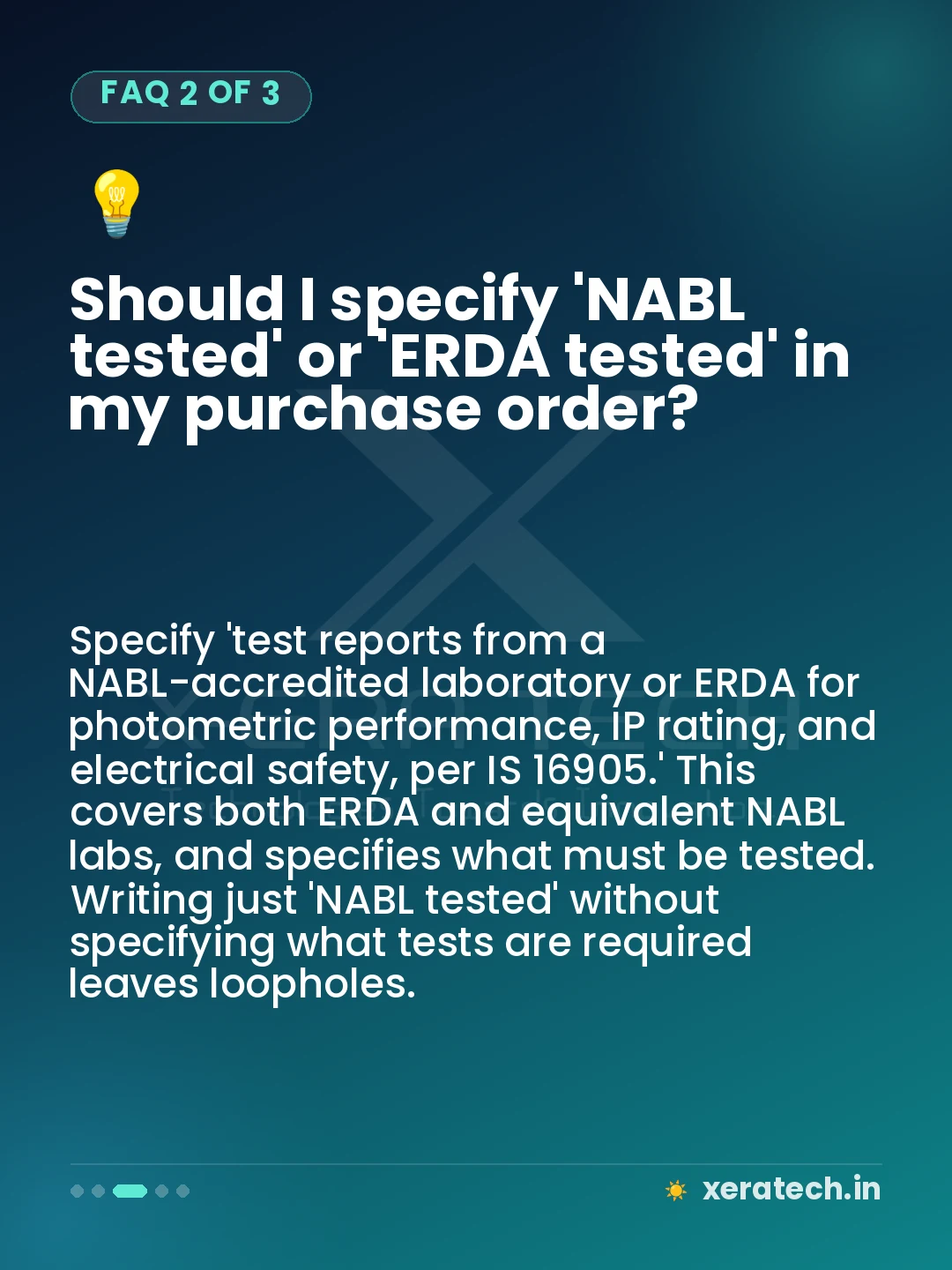 Should I specify 'NABL tested' or 'ERDA tested' in my purchase order?