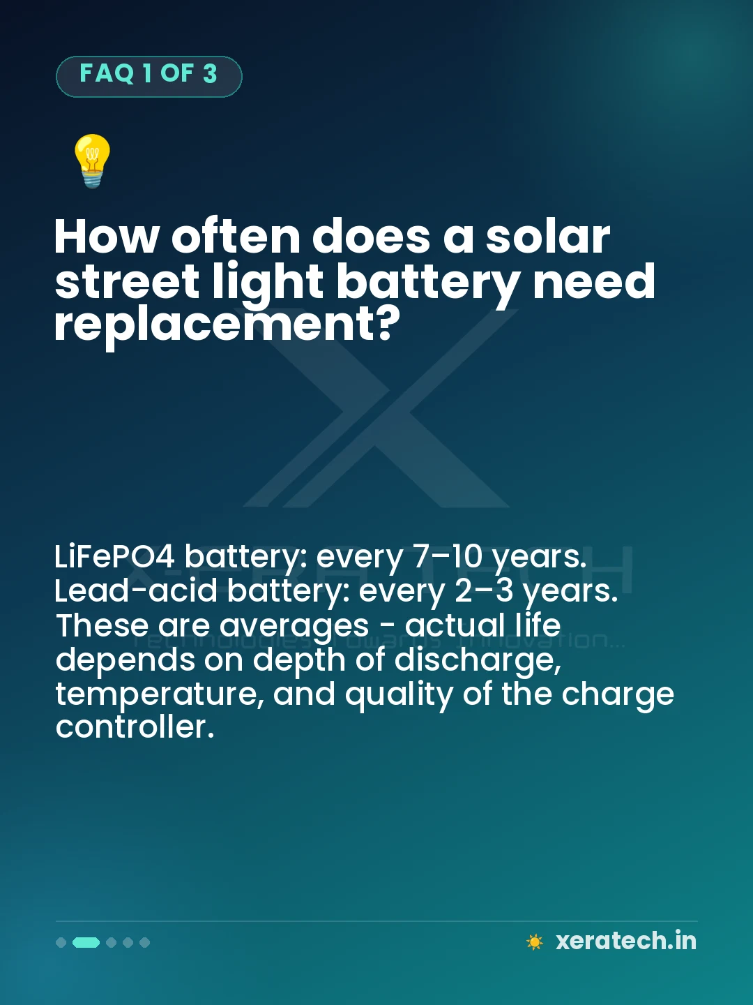 How often does a solar street light battery need replacement?