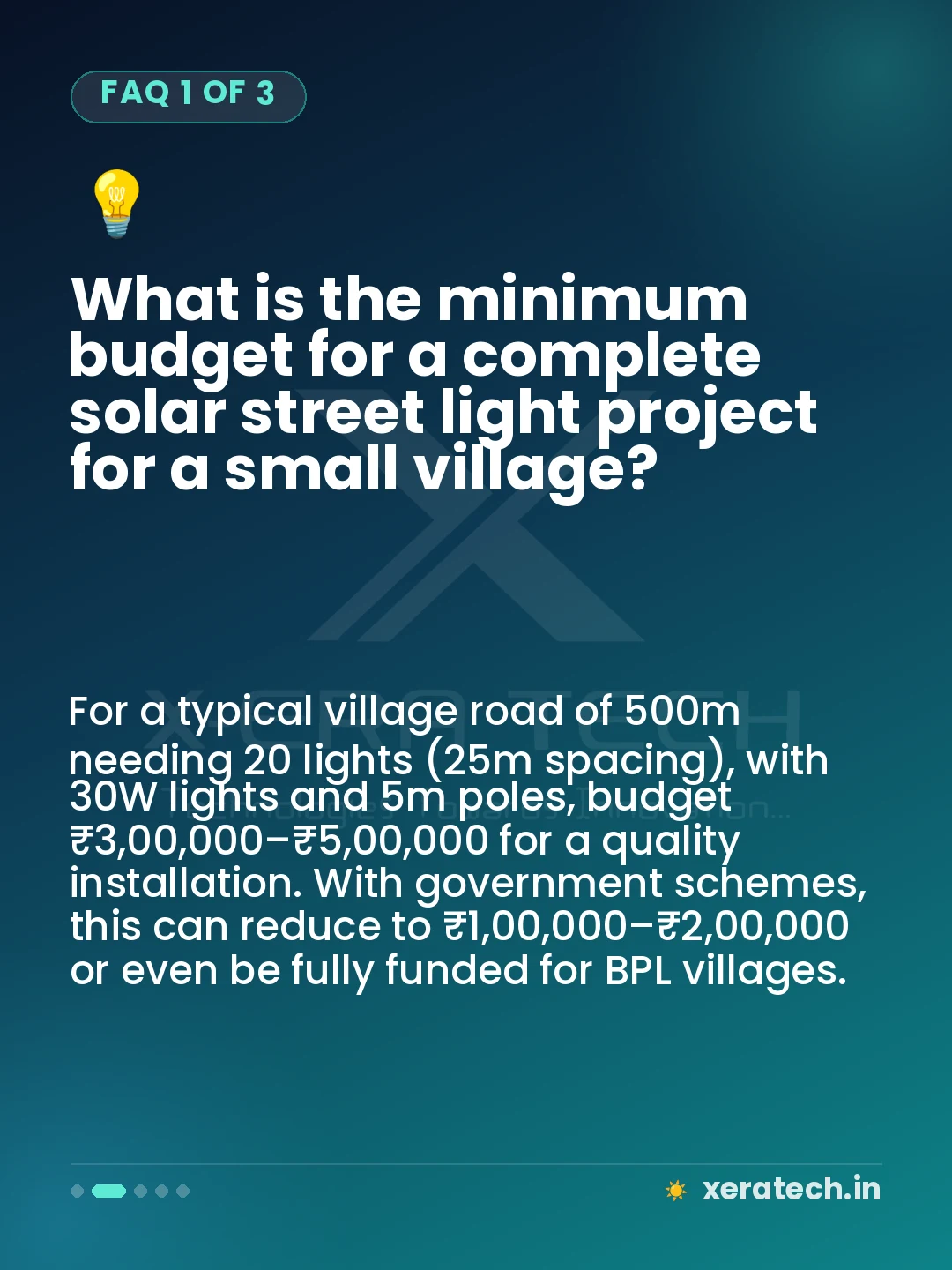 What is the minimum budget for a complete solar street light project for a small village?