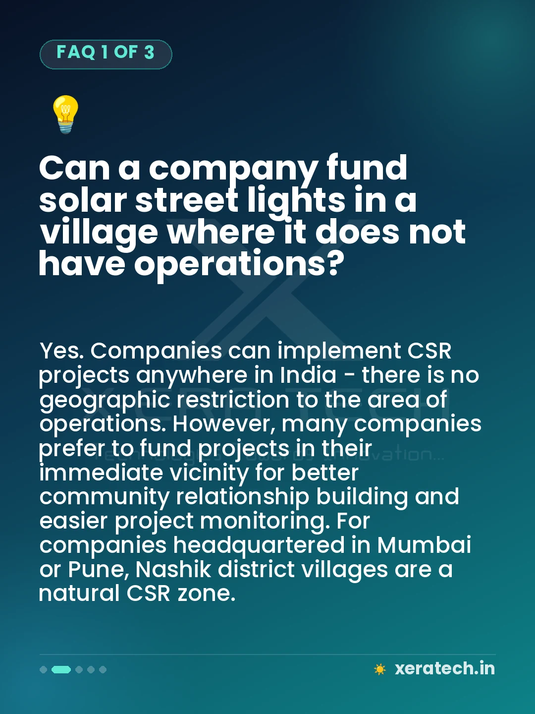 Can a company fund solar street lights in a village where it does not have operations?