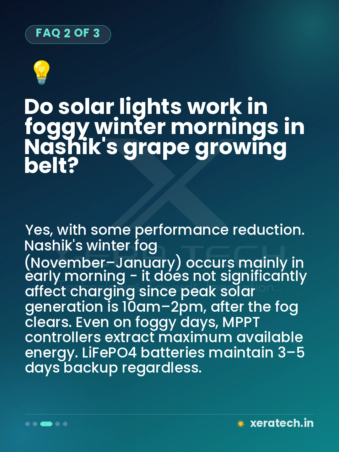 Do solar lights work in foggy winter mornings in Nashik's grape growing belt?