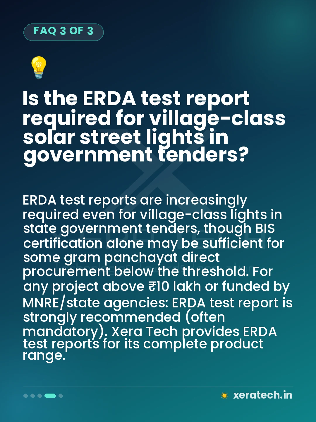 Is the ERDA test report required for village-class solar street lights in government tenders?