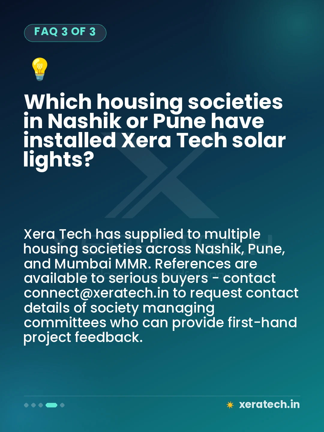 Which housing societies in Nashik or Pune have installed Xera Tech solar lights?