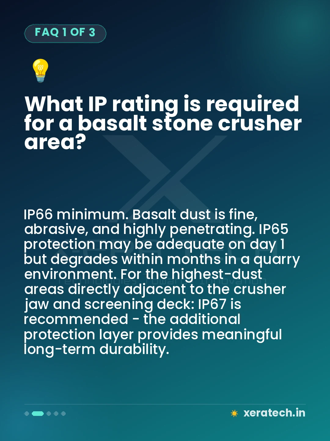 What IP rating is required for a basalt stone crusher area?