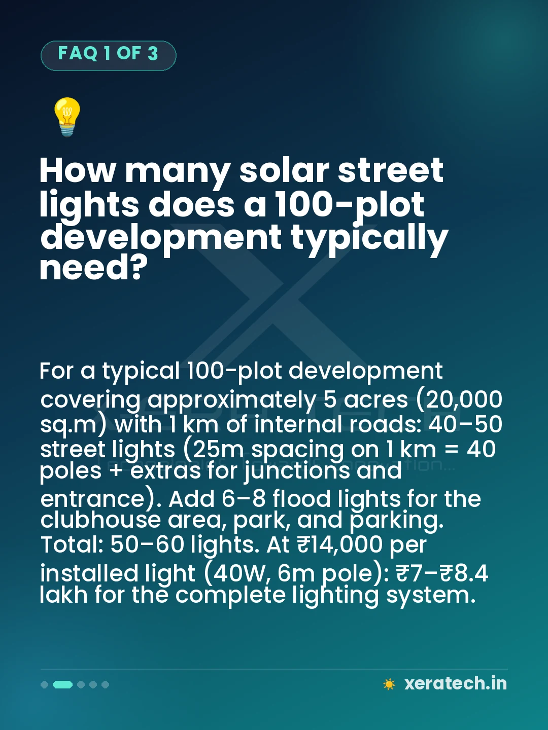 How many solar street lights does a 100-plot development typically need?