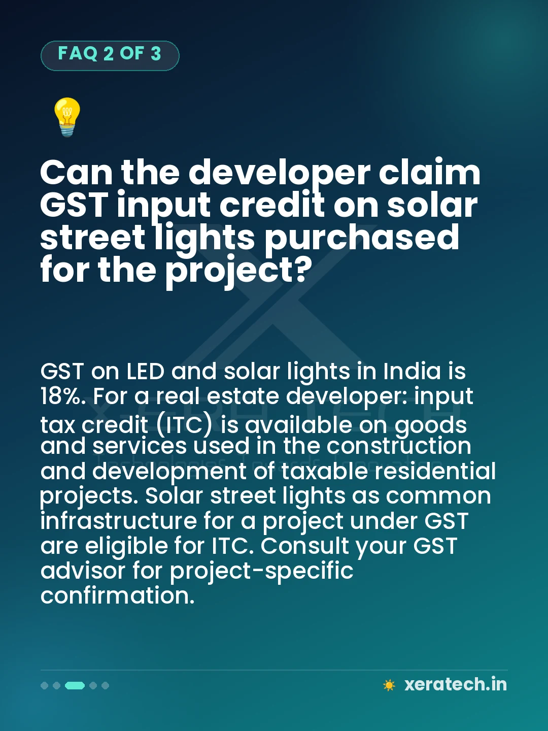 Can the developer claim GST input credit on solar street lights purchased for the project?