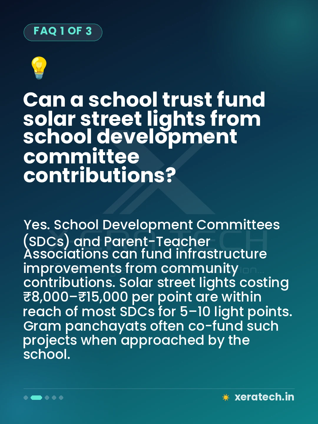 Can a school trust fund solar street lights from school development committee contributions?