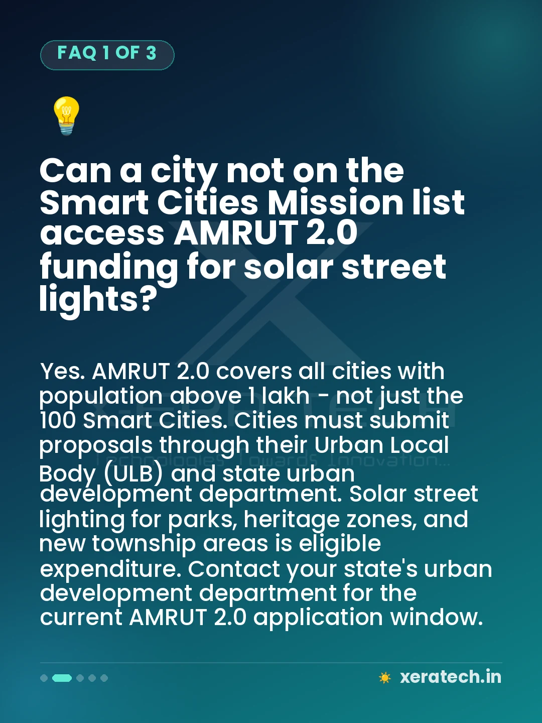 Can a city not on the Smart Cities Mission list access AMRUT 2.0 funding for solar street lights?