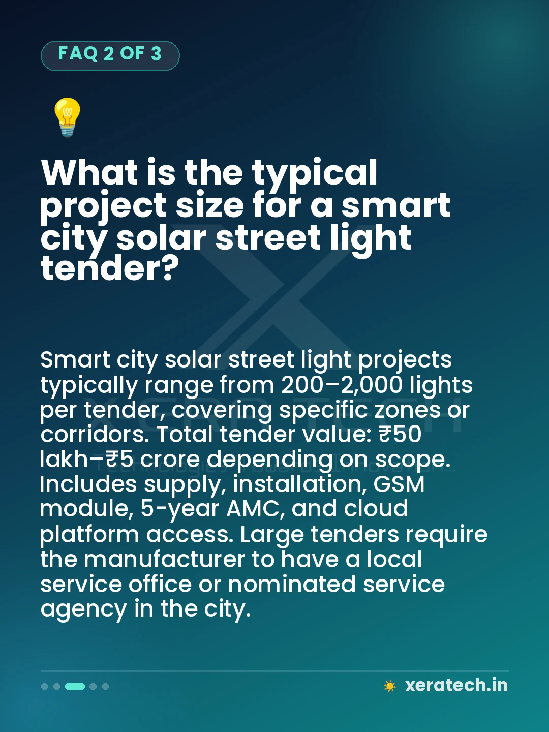 What is the typical project size for a smart city solar street light tender?