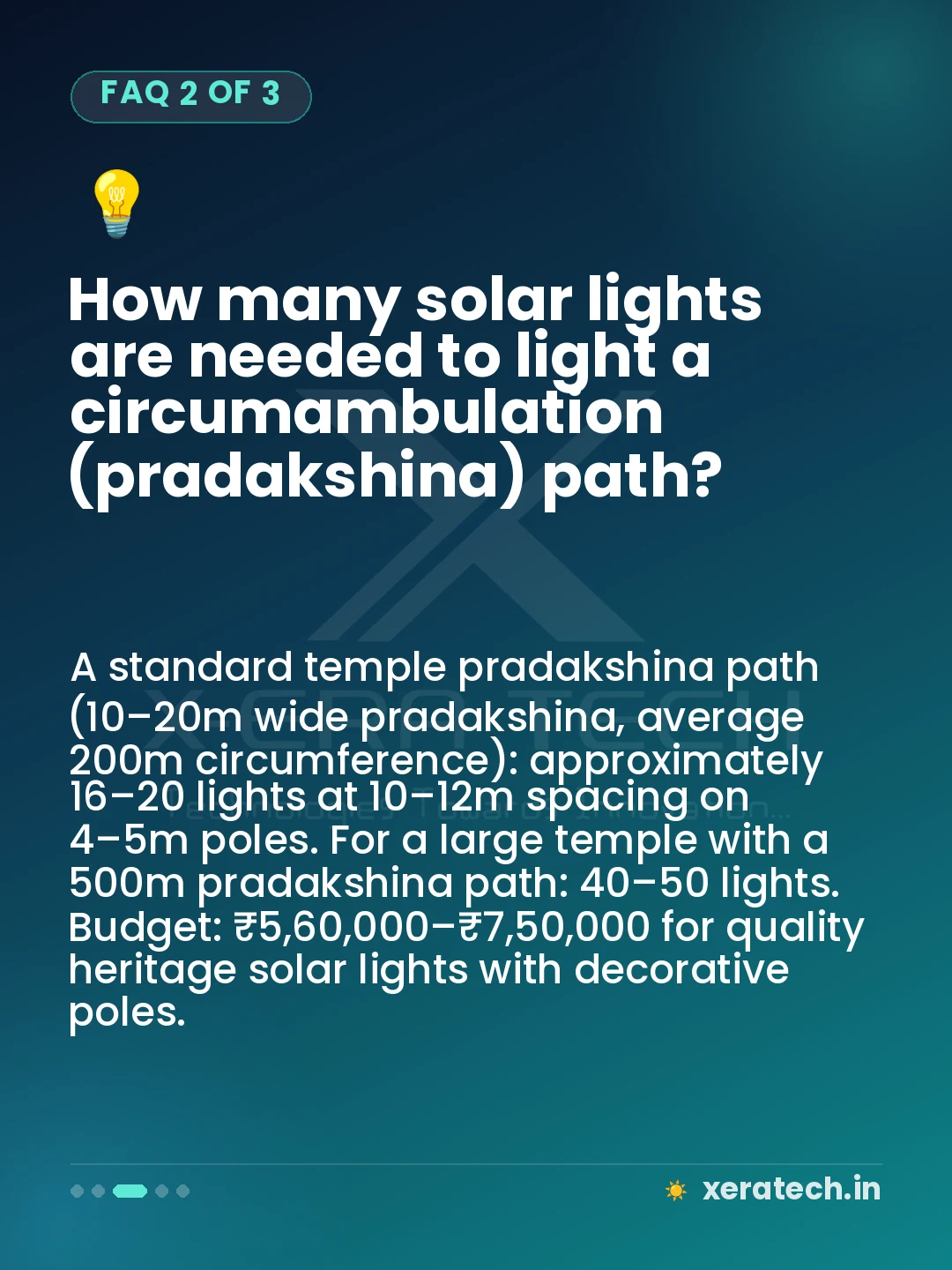 How many solar lights are needed to light a circumambulation (pradakshina) path?