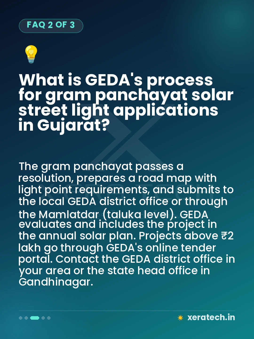 What is GEDA's process for gram panchayat solar street light applications in Gujarat?