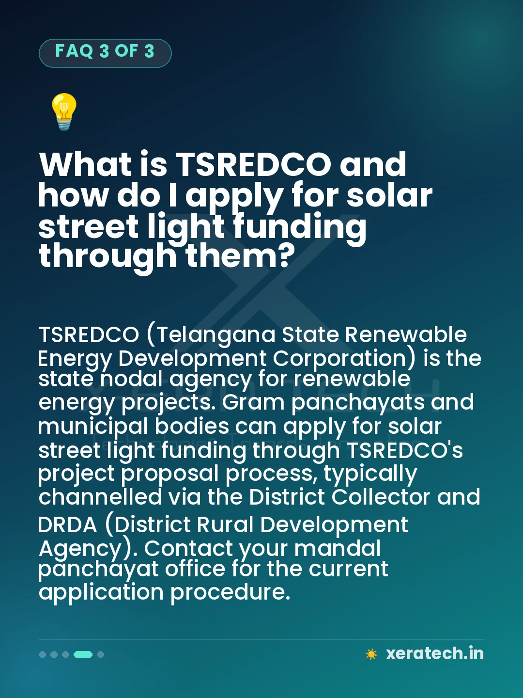 What is TSREDCO and how do I apply for solar street light funding through them?