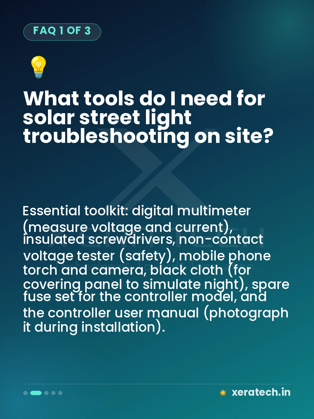 What tools do I need for solar street light troubleshooting on site?