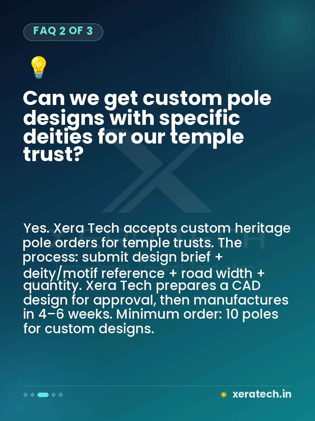 Can we get custom pole designs with specific deities for our temple trust?